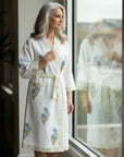 Blue Green Bloom Hand Block-Printed Robe - 100% Cotton