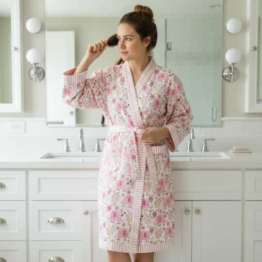 Elephant Picnic Hand Block-Printed Robe