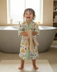 Tiny Wheels Hand Block-Printed Robe - 100% Cotton