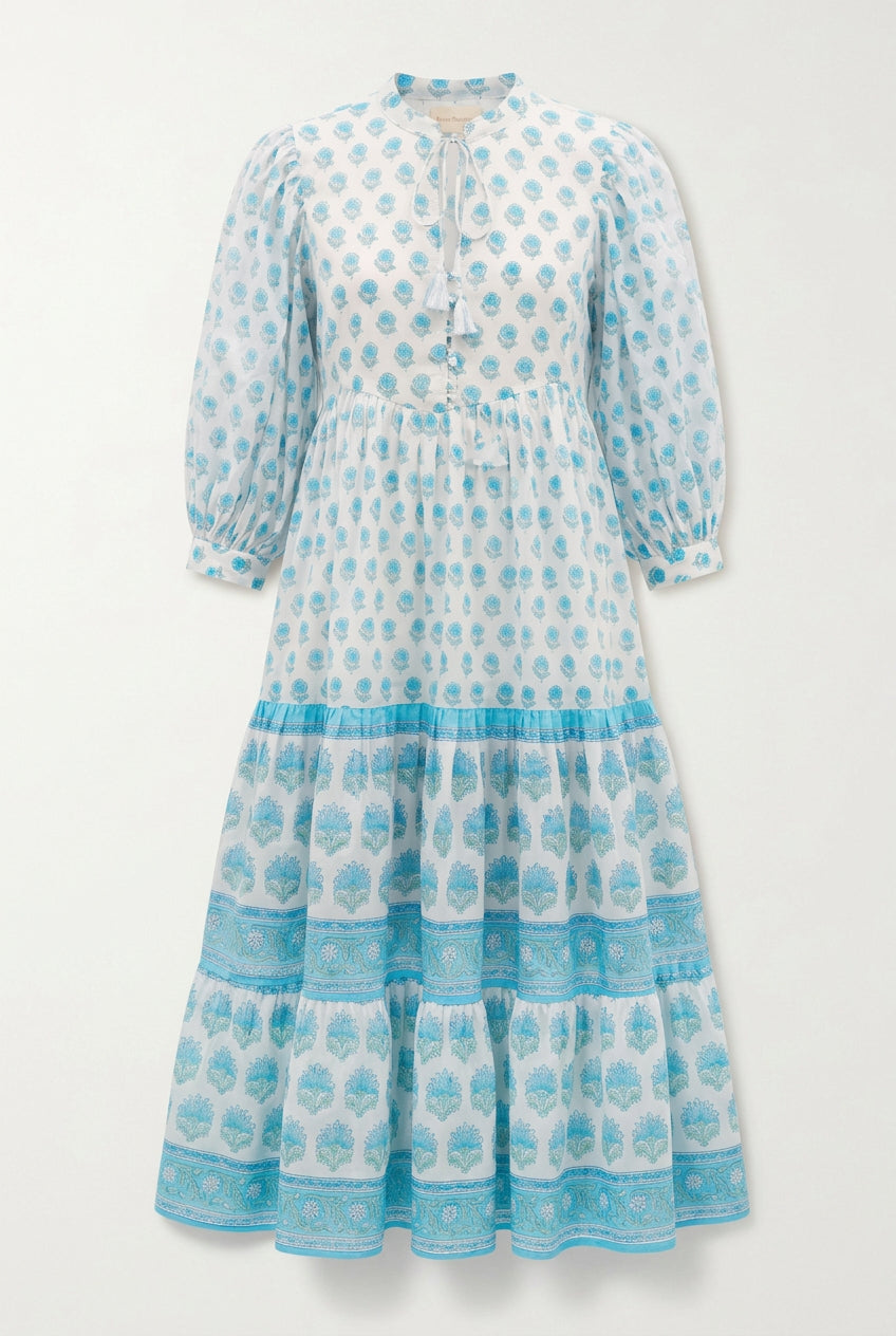 Bloom and Blue – Hand Block Printed Cotton Midi Dress