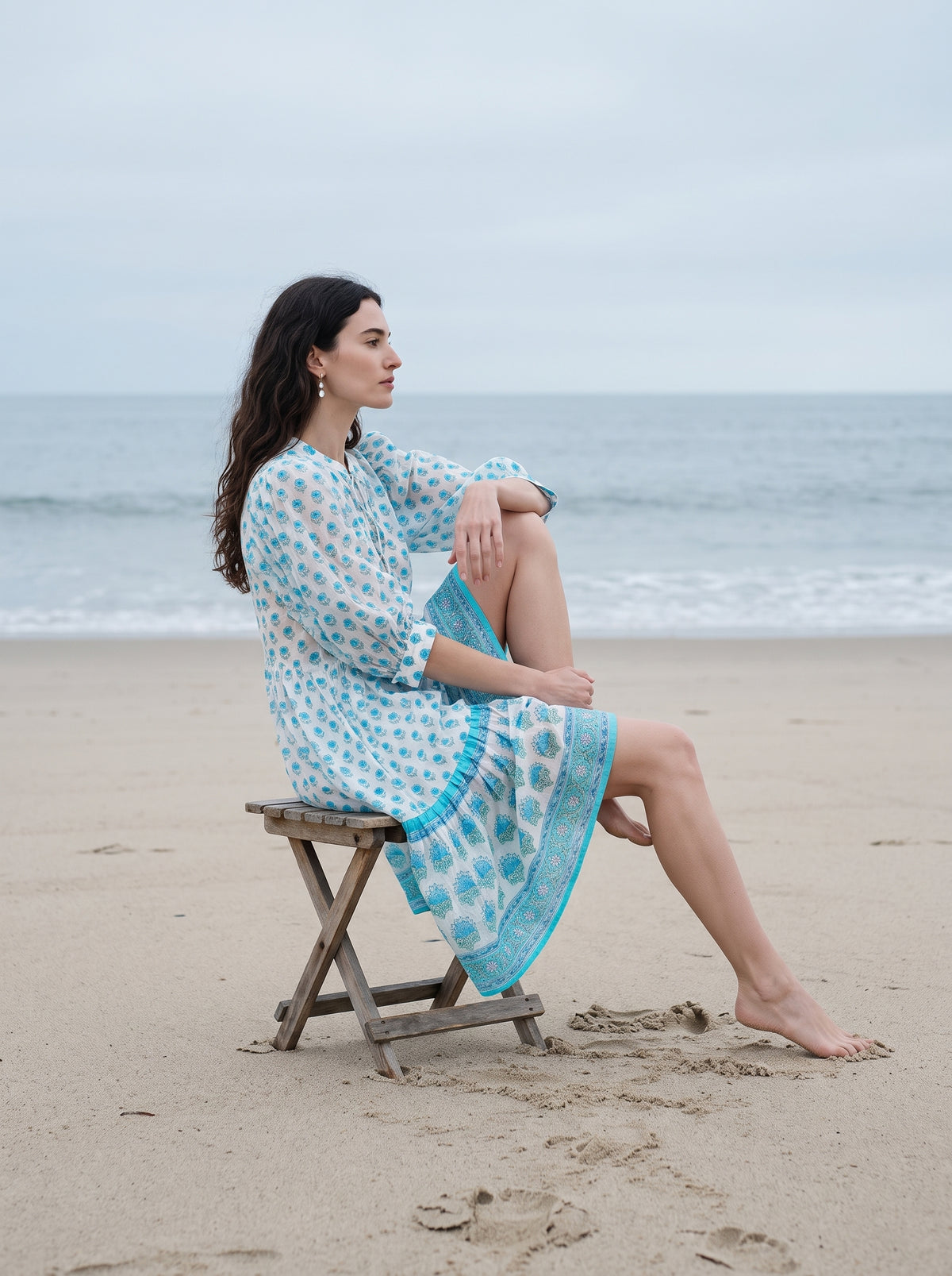 Bloom and Blue - Cotton Hand Block Printed Dress