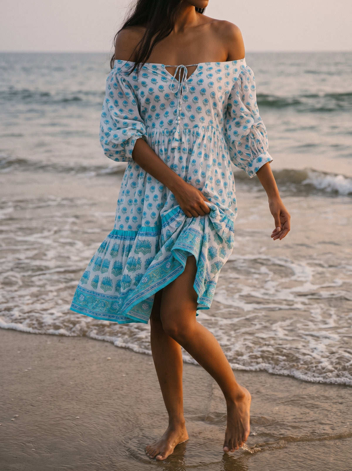 Bloom and Blue - Cotton Hand Block Printed Dress