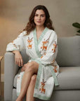 Willow Deer Robe Hand Block-Printed Robe - 100% Cotton