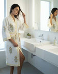Golden Meadow Hand Block-Printed Robe - 100% Cotton