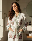 Morning Bloom Hand Block-Printed Robe - 100% Cotton