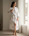 Grey Blush Hand Block-Printed Robe - 100% Cotton