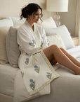 Blue Green Bloom Hand Block-Printed Robe - 100% Cotton