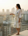 Blue Green Bloom Hand Block-Printed Robe - 100% Cotton