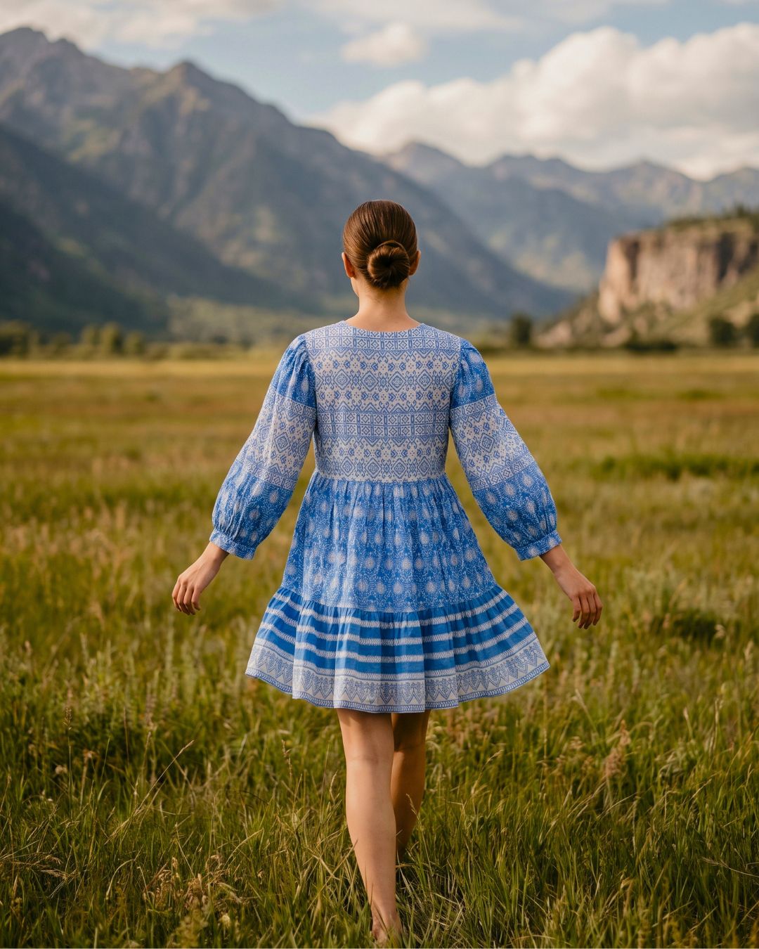 Deep Sea - Cotton Hand Block Printed Women’s Dress