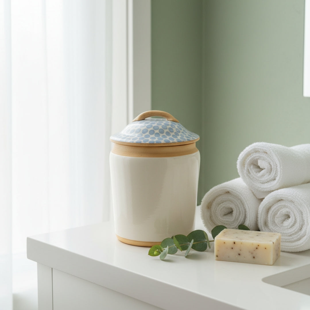 Canister, Ivory Bottom-opal top- Large