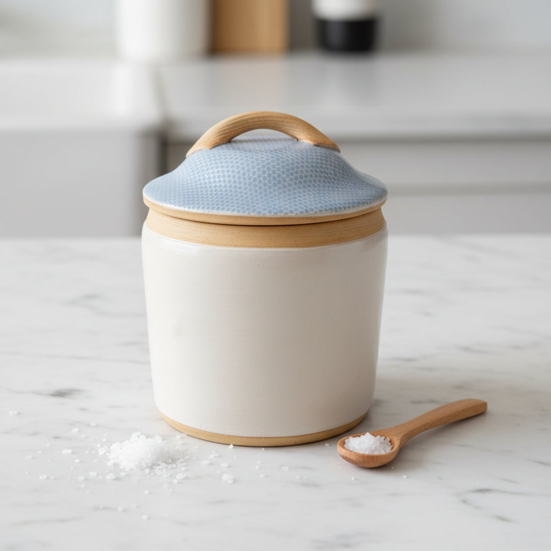 Canister, Ivory bottom-opal top- Medium