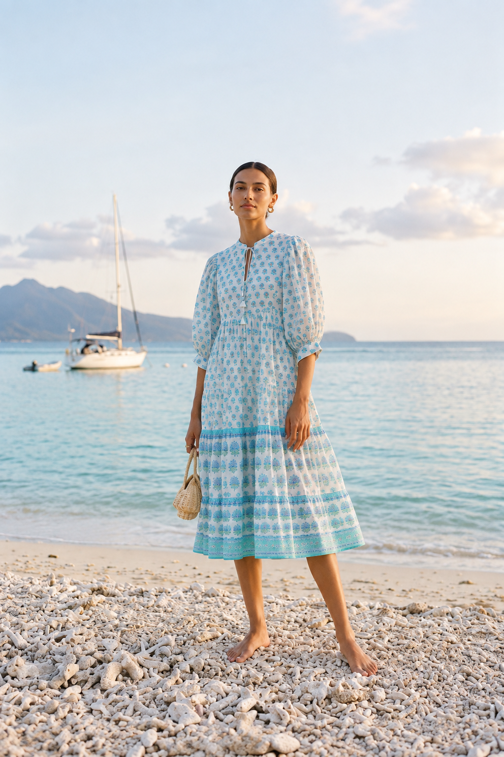 Bloom and Blue - Cotton Hand Block Printed Dress