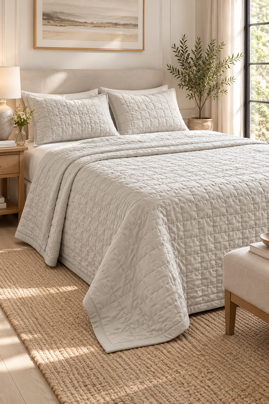 Luxe Stitch – Whisper Gray Hand Embroidered Cotton Quilt