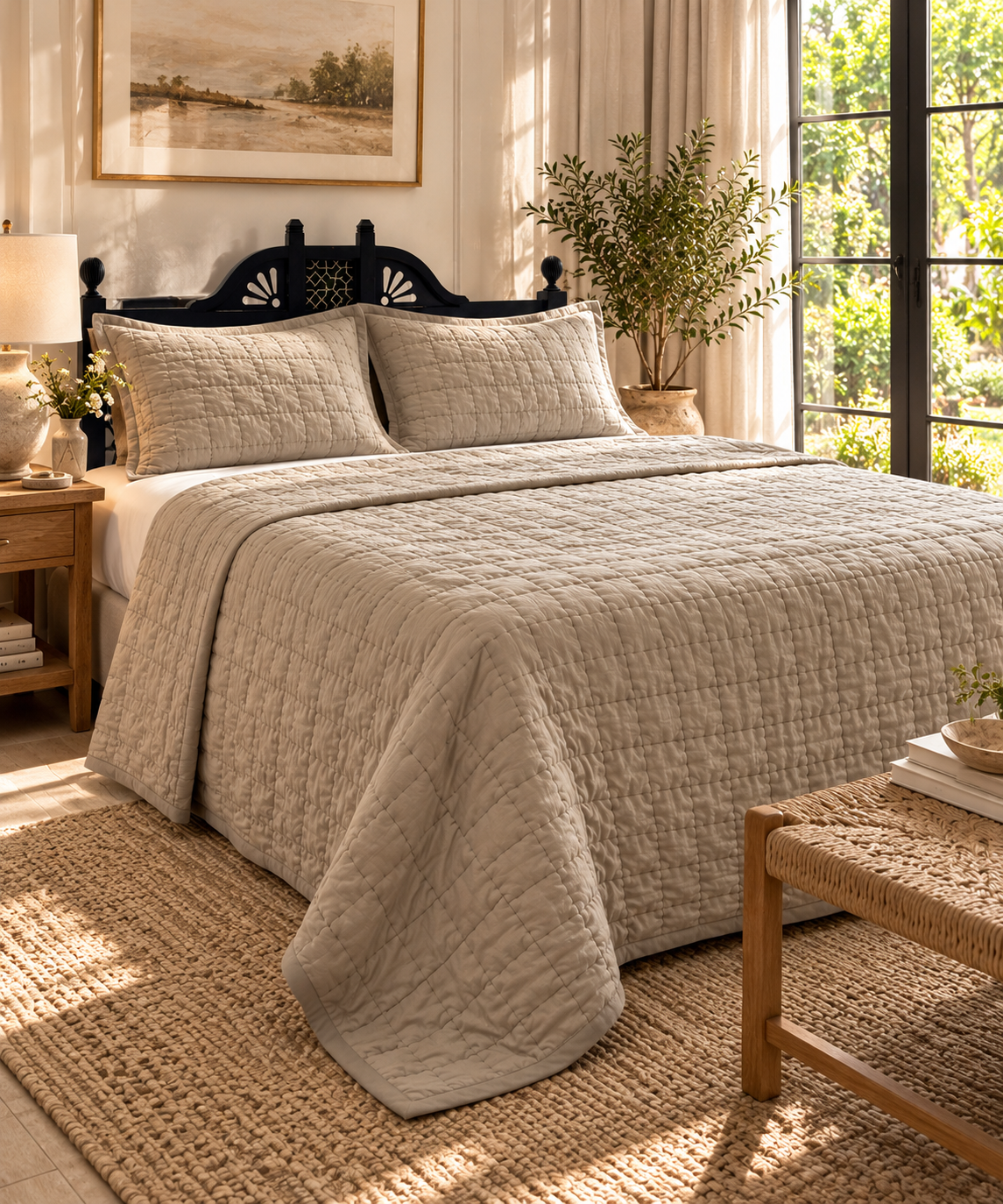 Luxe Stitch – Gray Hand Embroidered Cotton Quilt